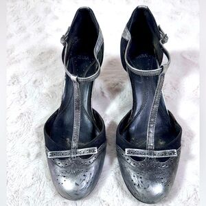 Zara distressed wedge heel T-strap pumps